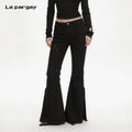 Lapargay High Waist Flared Style Star Rhinestone Embellishment Irregular Raw Hem Pants L78102630V - Lapargay