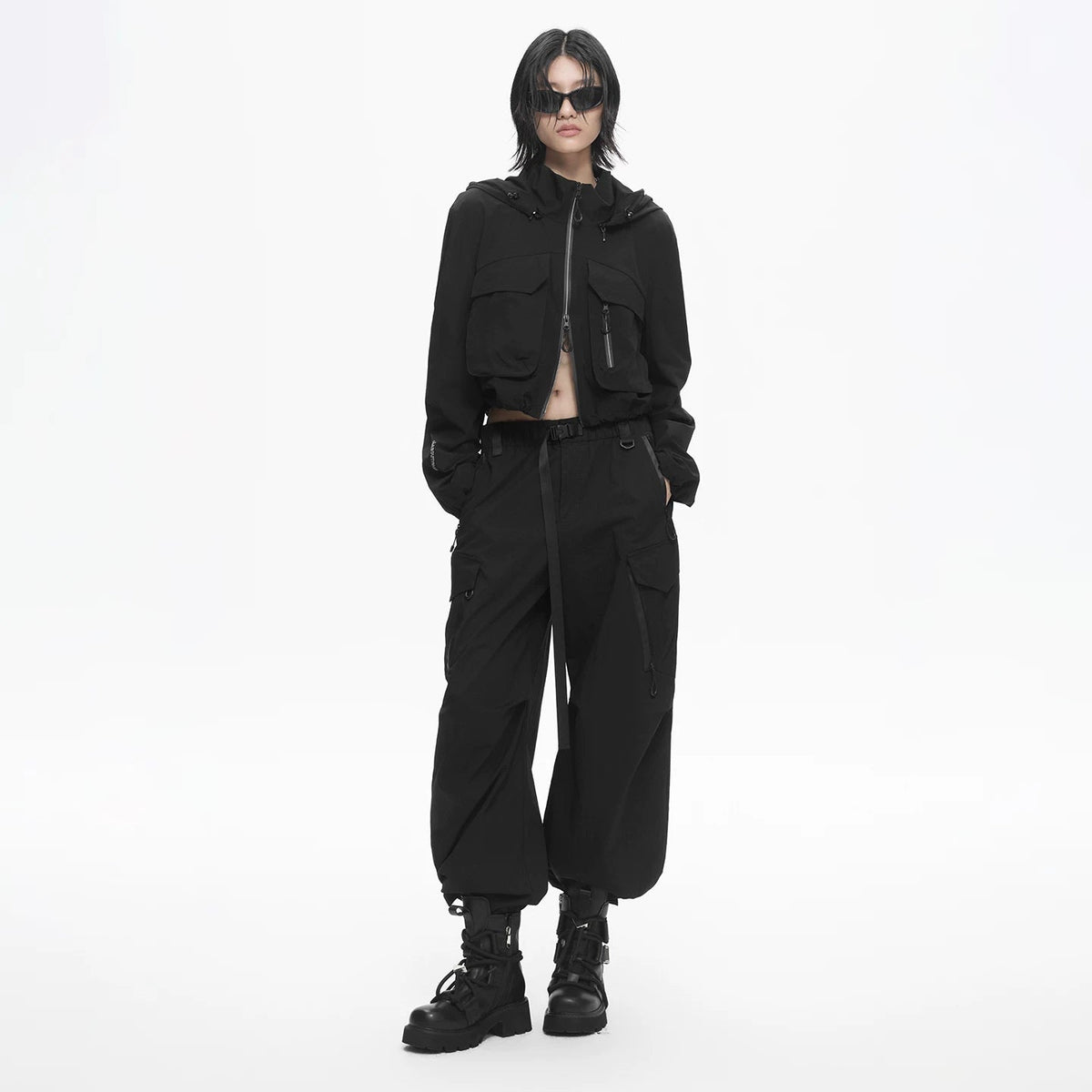 Lapargay High-waist Loose Wide-leg Pants Cool Utility Multi-pocket Design L78102617S - Lapargay
