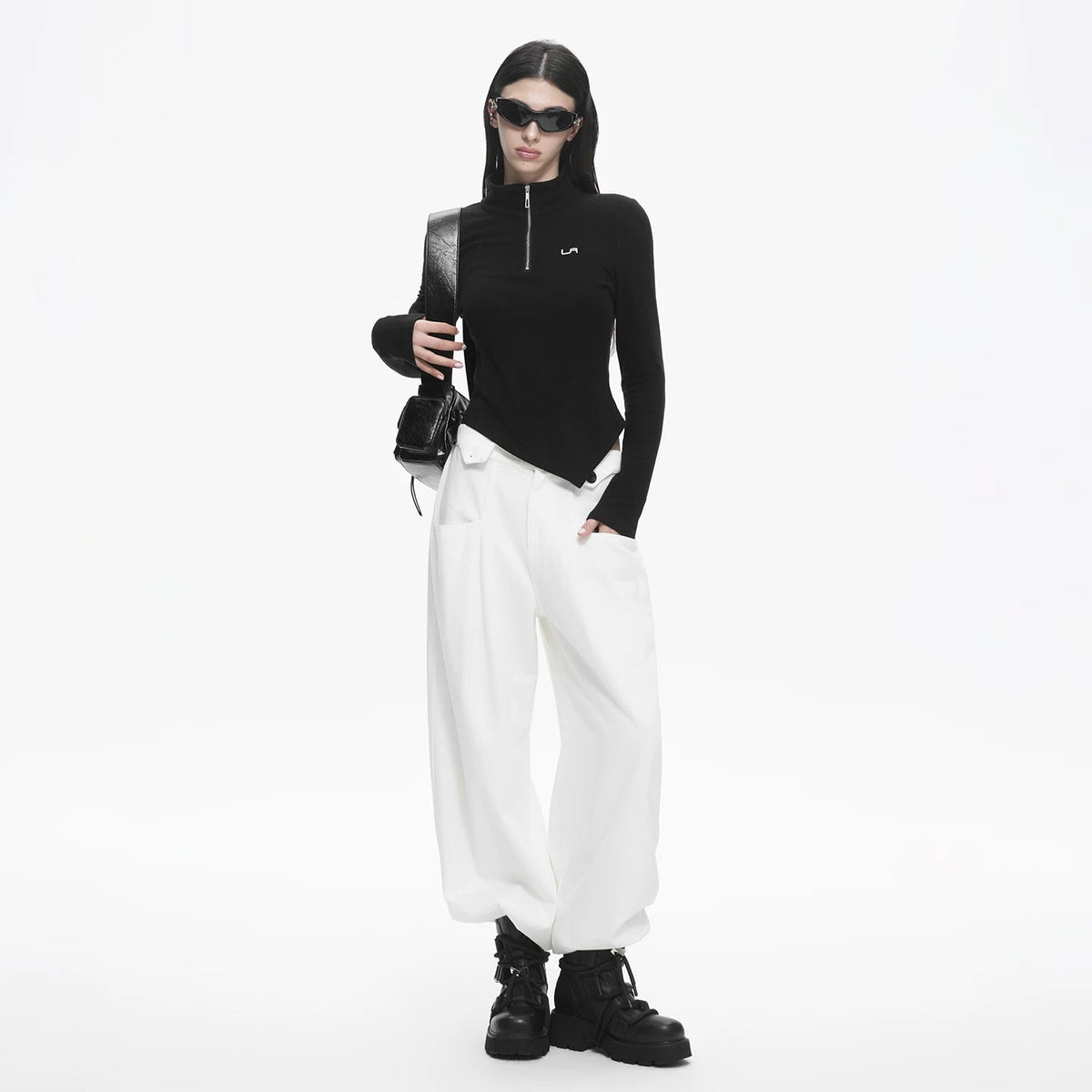 Lapargay High-Waist Pleated Wide Leg Pants Hip Sculpting Optimized Body Proportion L78102619C - Lapargay