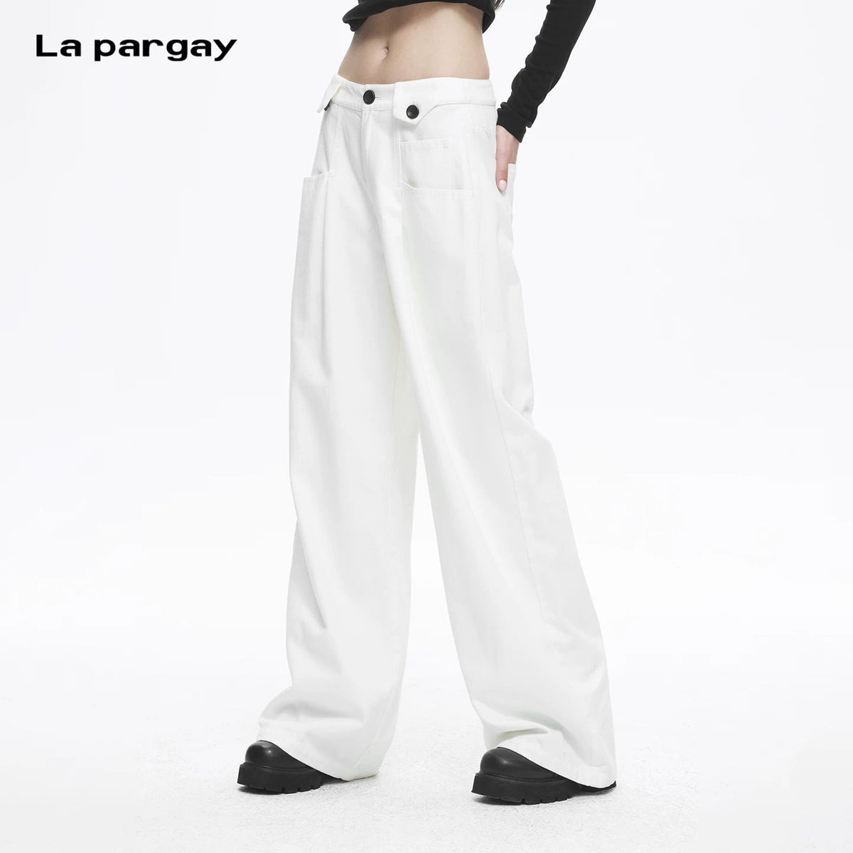Lapargay High-Waist Pleated Wide Leg Pants Hip Sculpting Optimized Body Proportion L78102619C - Lapargay
