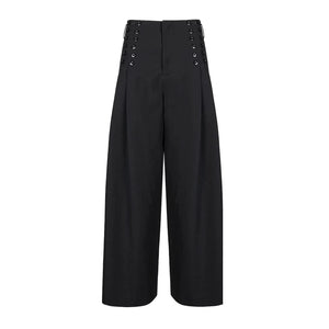 Lapargay High Waist Wide Leg Casual Pants Double Button Decoration Waistband Loose and Slimming Cover Hips L78202902S - Lapargay