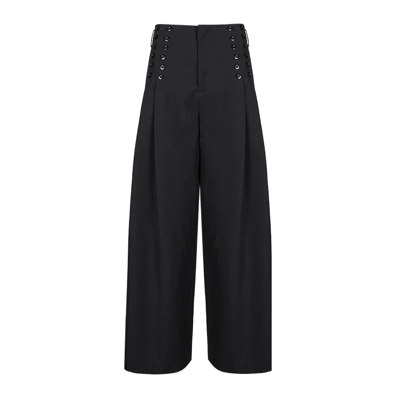 Lapargay High Waist Wide Leg Casual Pants Double Button Decoration Waistband Loose and Slimming Cover Hips L78202902S - Lapargay
