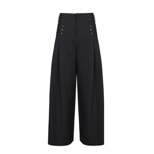 Lapargay High Waist Wide Leg Casual Pants Double Button Decoration Waistband Loose and Slimming Cover Hips L78202902S - Lapargay