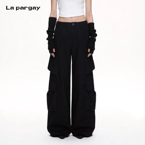 Lapargay High-Waisted Cargo Casual Pants with Multi-Layer Pocket, Loose Flattering Wide Leg L78102610V - Lapargay