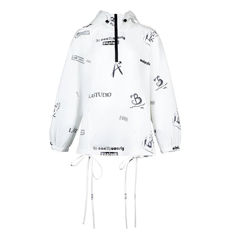 Lapargay Hooded Drawstring Short Jacket, Half Placket Design, Elastic Hem L78201902V - Lapargay