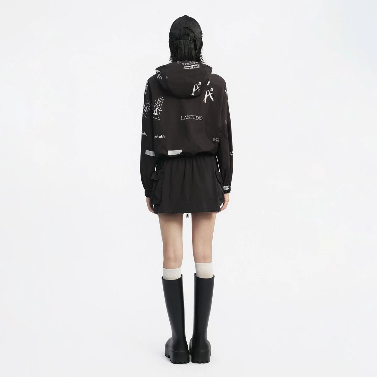 Lapargay Hooded Drawstring Short Jacket, Half Placket Design, Elastic Hem L78201902V - Lapargay