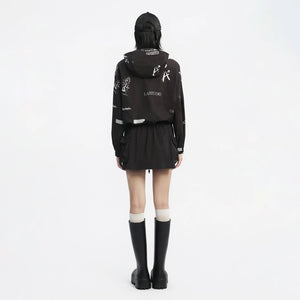 Lapargay Hooded Drawstring Short Jacket, Half Placket Design, Elastic Hem L78201902V - Lapargay