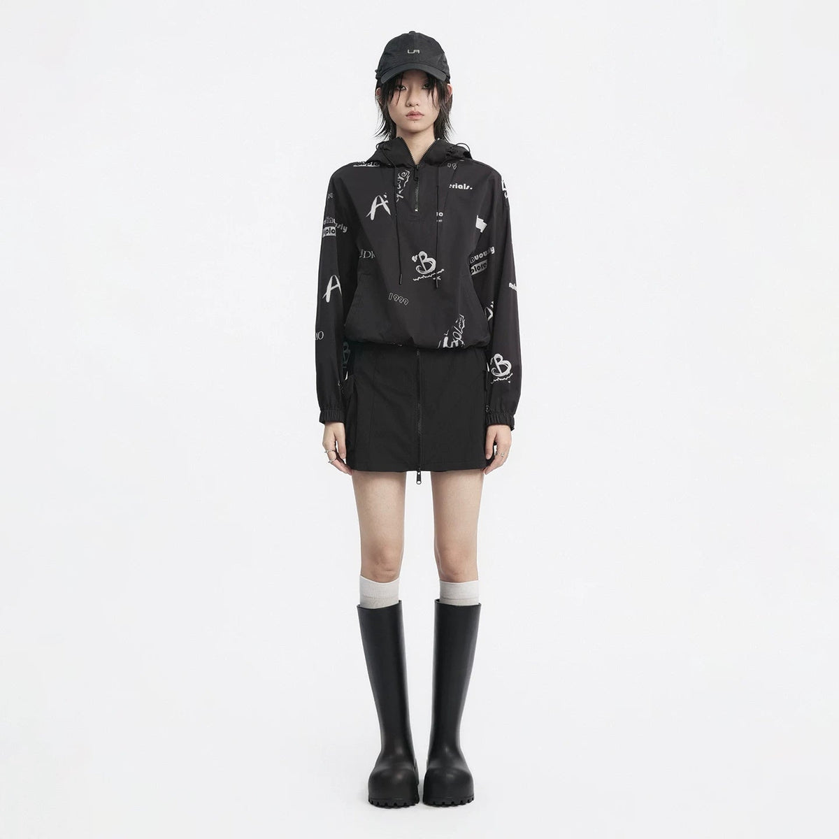 Lapargay Hooded Drawstring Short Jacket, Half Placket Design, Elastic Hem L78201902V - Lapargay