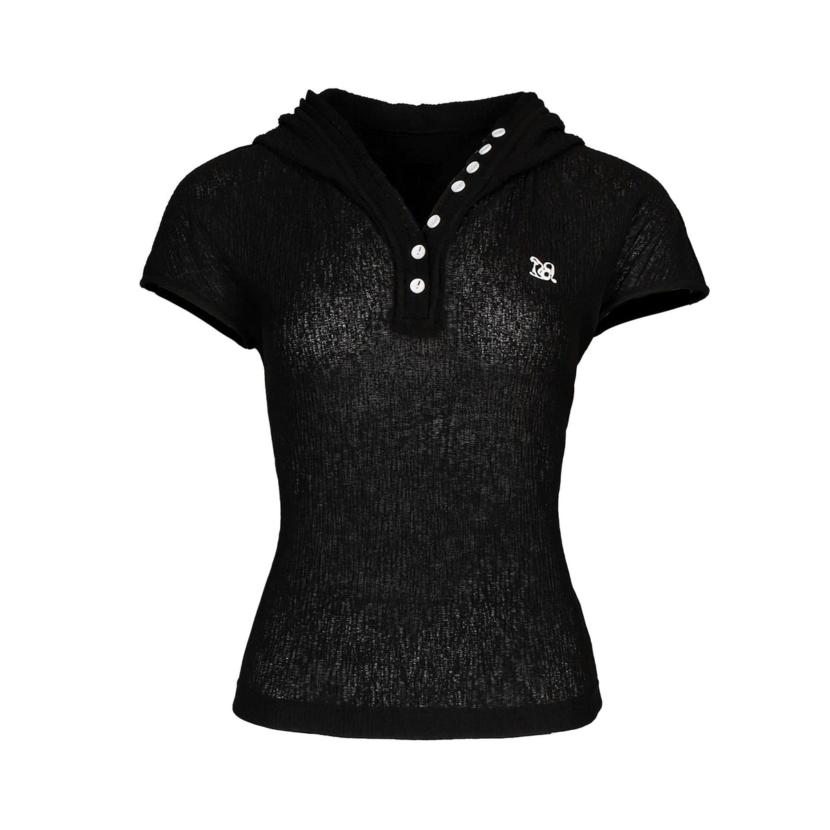 Lapargay hooded short-sleeve V-neck T-shirt slim fit slimming half-placket button front L78200220V - Lapargay