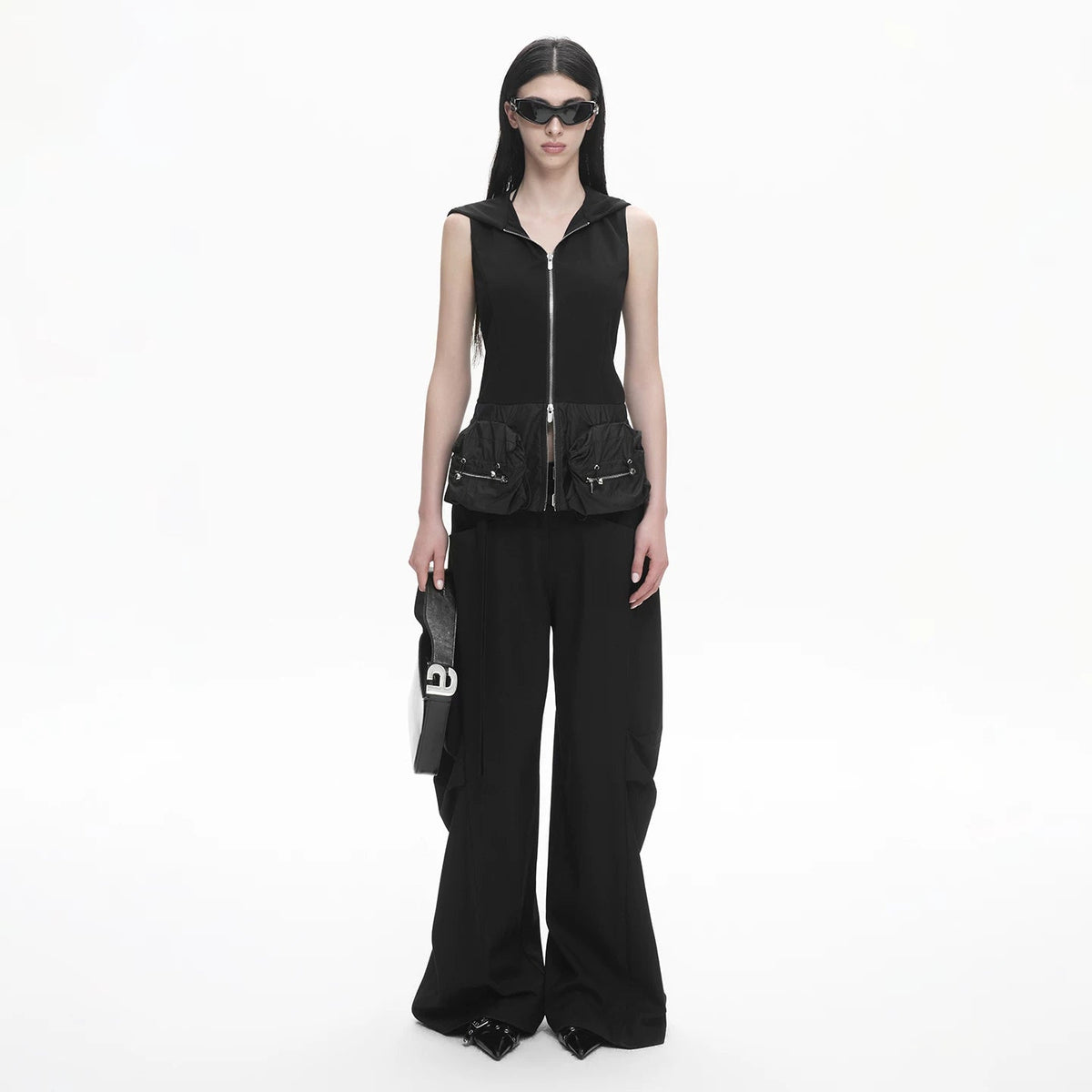 Lapargay hooded sleeveless vest, multi-pocket gathering, techwear spliced vest L78200109V - Lapargay