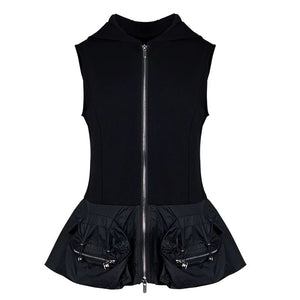 Lapargay hooded sleeveless vest, multi-pocket gathering, techwear spliced vest L78200109V - Lapargay