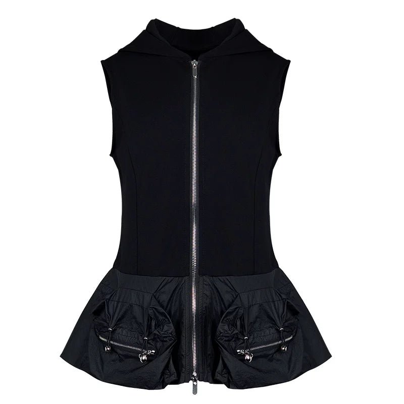 Lapargay hooded sleeveless vest, multi-pocket gathering, techwear spliced vest L78200109V - Lapargay