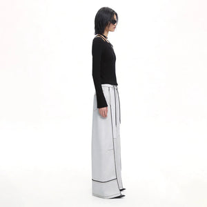 Lapargay Hot Girl Halter Neck Long Sleeve T-Shirt Off-Shoulder Two-Piece Zipper Waist-Cinching Short Style L75100306C - Lapargay