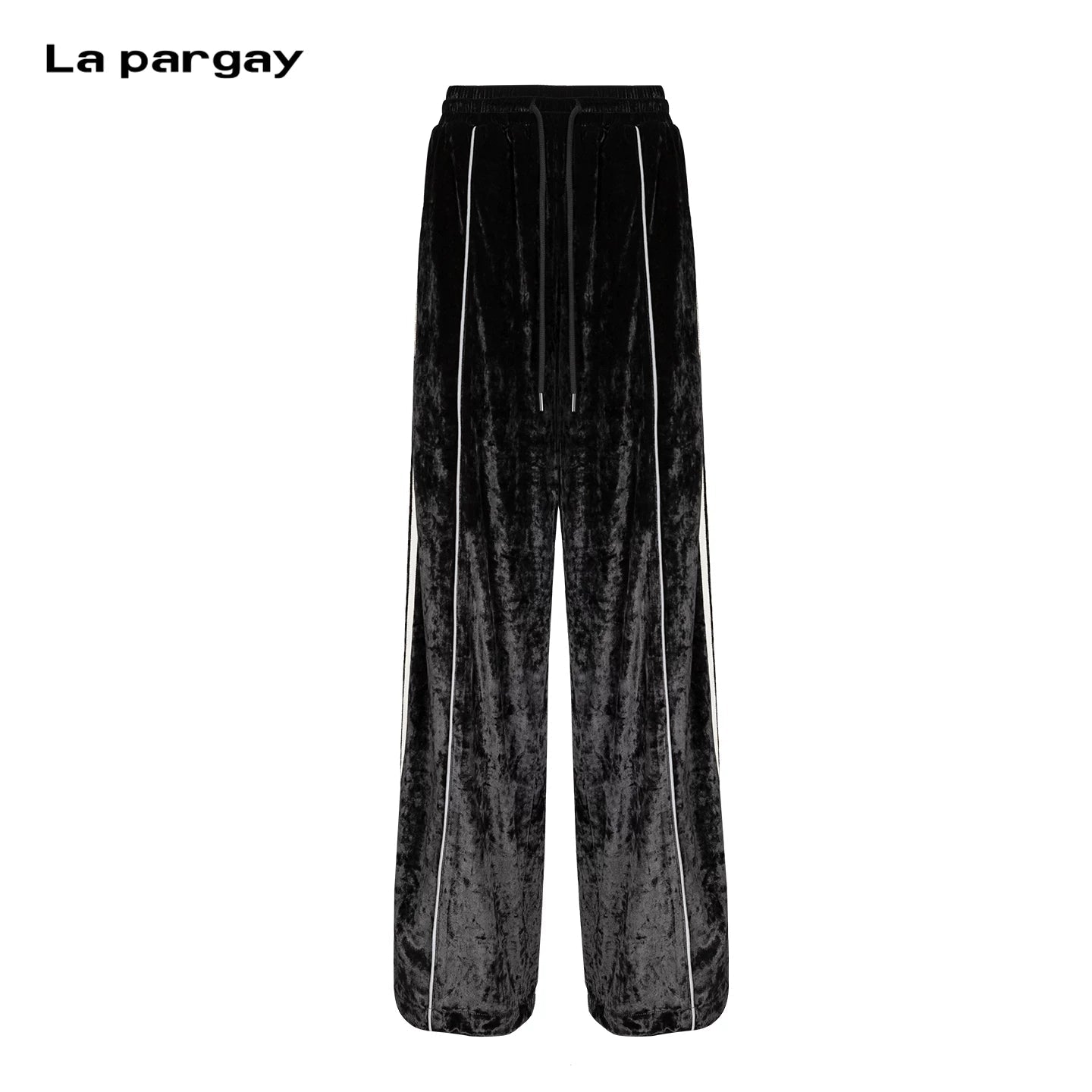 Lapargay ice-feel velvet fabric, side white trim, figure-flattering wide-leg long pants L78102633V - Lapargay