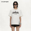 Lapargay Ink Forest Print Side Slit Design Comfortable Loose White T-shirt L75200212C - Lapargay