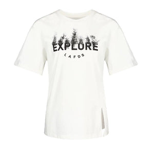 Lapargay Ink Forest Print Side Slit Design Comfortable Loose White T-shirt L75200212C - Lapargay