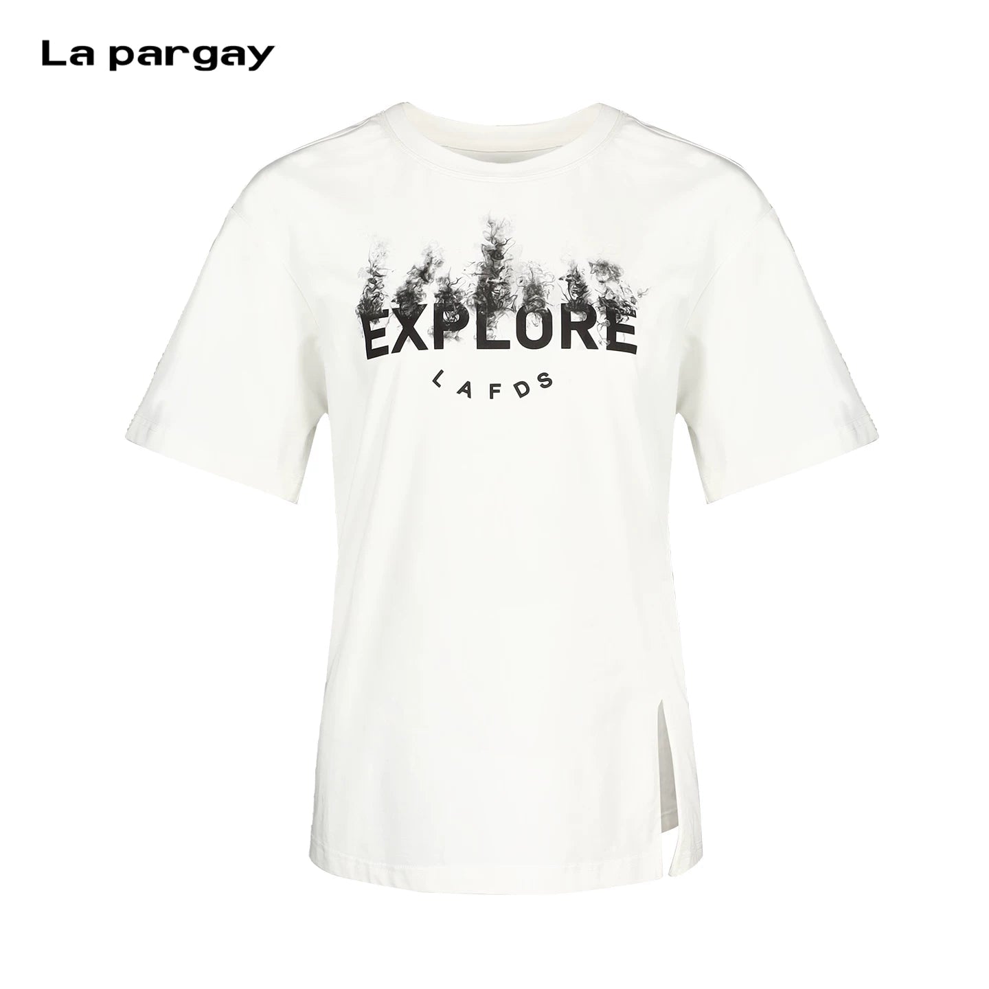 Lapargay Ink Forest Print Side Slit Design Comfortable Loose White T-shirt L75200212C - Lapargay