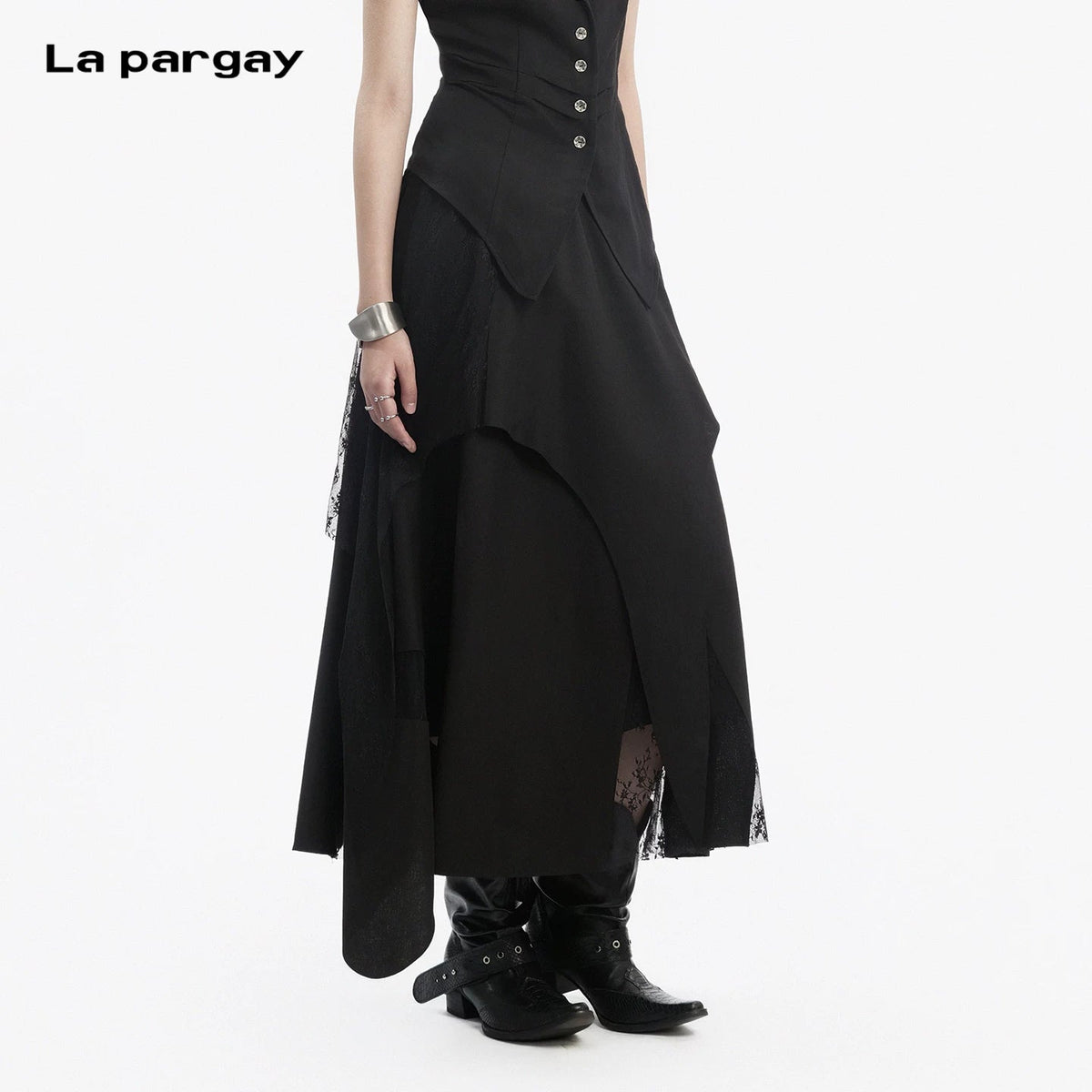 Lapargay irregular half skirt with multi-layer splicing design, flattering legs for all body types L78209104C - Lapargay