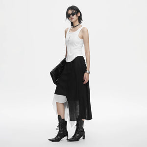 Lapargay irregular long half skirt with double-layer splicing and black-and-white contrast L78209102C - Lapargay
