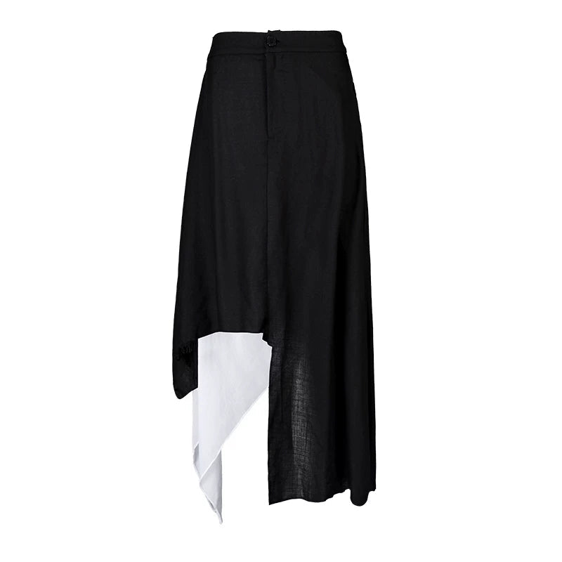 Lapargay irregular long half skirt with double-layer splicing and black-and-white contrast L78209102C - Lapargay