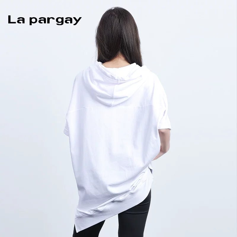 Lapargay irregular loose hooded pullover sweatshirt 2026 spring new women's personality fashion casual top - Lapargay