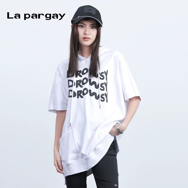 Lapargay irregular loose hooded pullover sweatshirt 2026 spring new women's personality fashion casual top - Lapargay