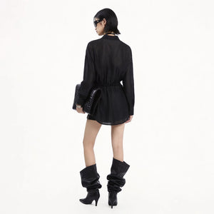 Lapargay lapel long shirt, elastic drawstring waist, pleated texture casual style L78201001C - Lapargay