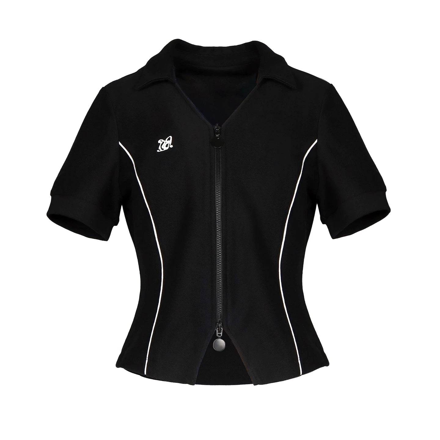 Lapargay lapel waist-cinching short jacket with contrasting color lines and double zipper design L78201904V - Lapargay