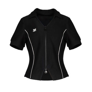 Lapargay lapel waist-cinching short jacket with contrasting color lines and double zipper design L78201904V - Lapargay