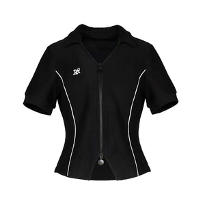 Lapargay lapel waist-cinching short jacket with contrasting color lines and double zipper design L78201904V - Lapargay