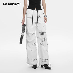 Lapargay letter graffiti casual pants loose lazy fit adjustable hem L78202602V - Lapargay