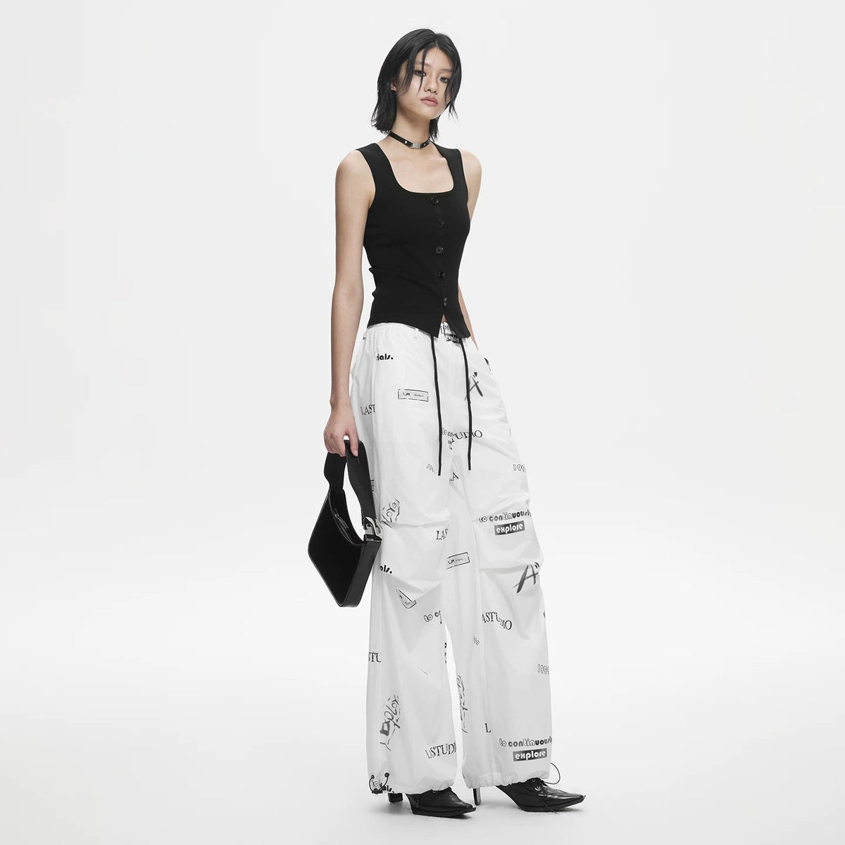 Lapargay letter graffiti casual pants loose lazy fit adjustable hem L78202602V - Lapargay