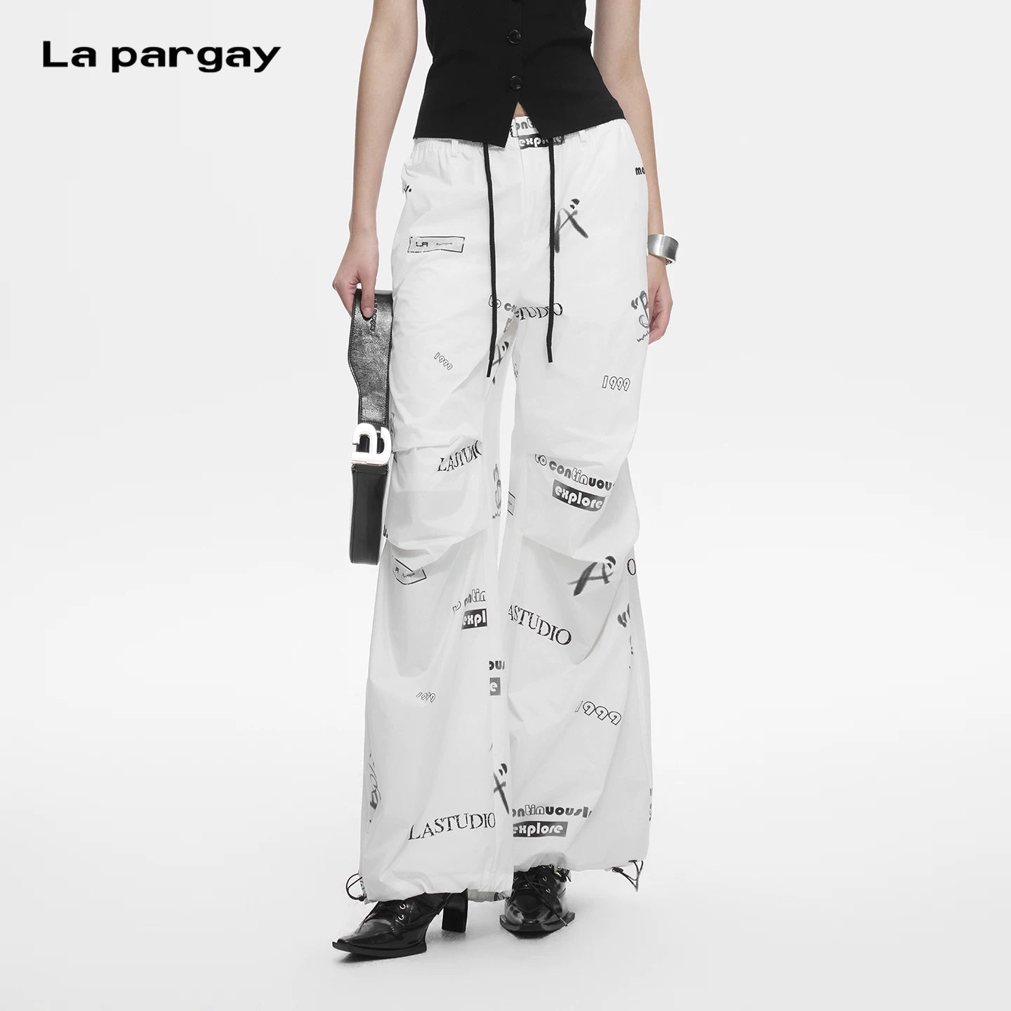 Lapargay letter graffiti casual pants loose lazy fit adjustable hem L78202602V - Lapargay