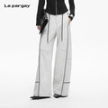 Lapargay light gray washed denim wide-leg pants, contrast design, double drawstring adjustable waist L78102622V - Lapargay