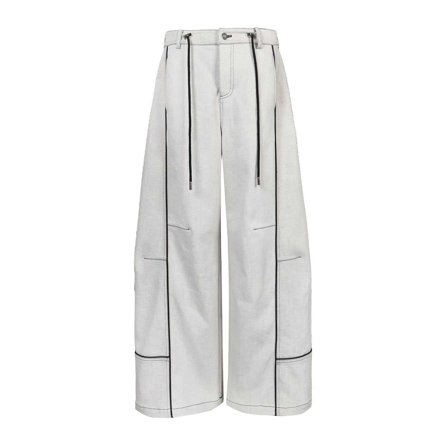 Lapargay light gray washed denim wide-leg pants, contrast design, double drawstring adjustable waist L78102622V - Lapargay