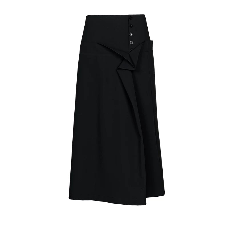Lapargay light luxury long half skirt with side button decoration, suitable for multiple daily occasions L78209109V - Lapargay