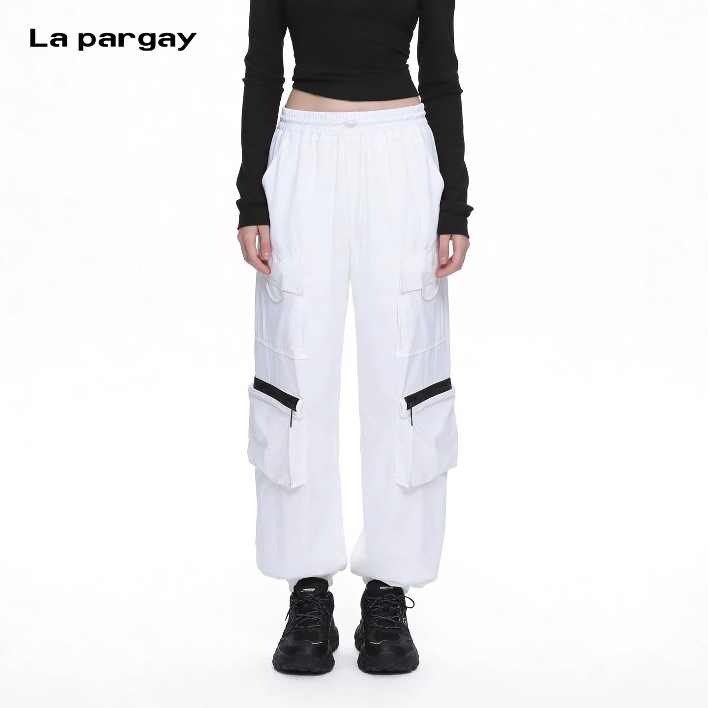Lapargay Lightweight textured jogger pants with side zip pockets and casual street style L66102611C - Lapargay