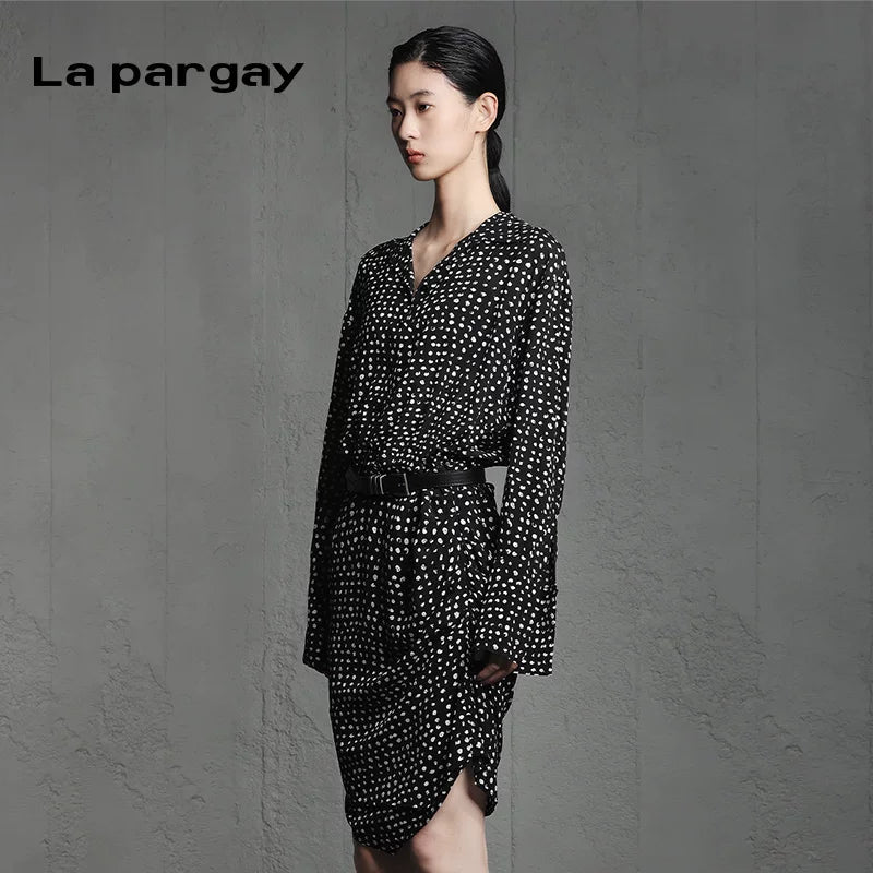 Lapargay Long-sleeve striped shirt dress 2026 spring new women's personality mid-long design sense dress - Lapargay