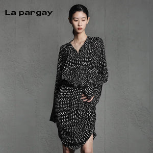 Lapargay Long-sleeve striped shirt dress 2026 spring new women's personality mid-long design sense dress - Lapargay