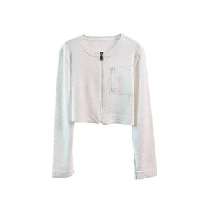 Lapargay long-sleeved cardigan jacket 2026 spring new women's white personality casual short knitted top - Lapargay