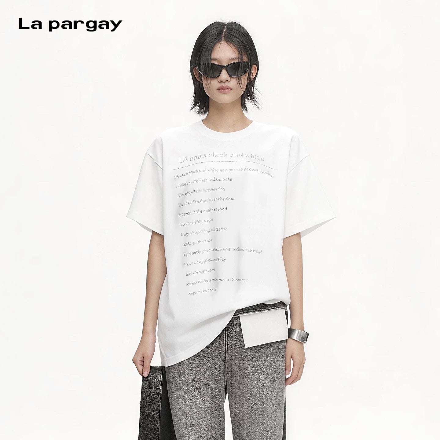 Lapargay loose drop-shoulder letter print T-shirt skin-friendly breathable simple and versatile L75200210C - Lapargay