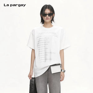 Lapargay loose drop-shoulder letter print T-shirt skin-friendly breathable simple and versatile L75200210C - Lapargay