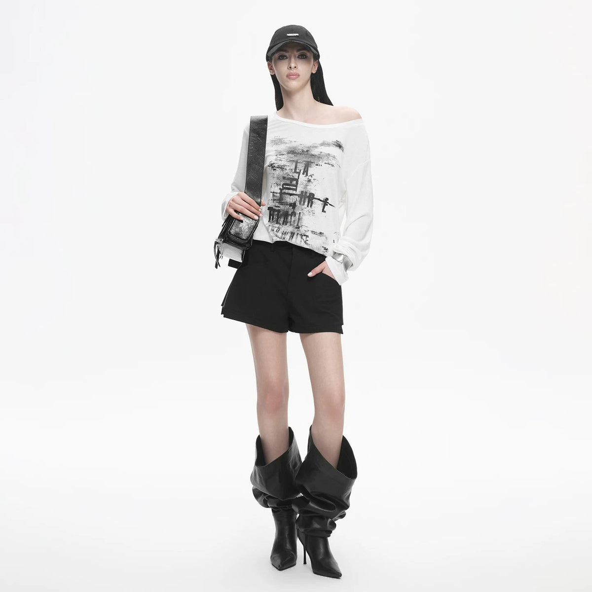 Lapargay loose drop-shoulder top, off-shoulder, ink wash print, casual and lazy L78200301V - Lapargay