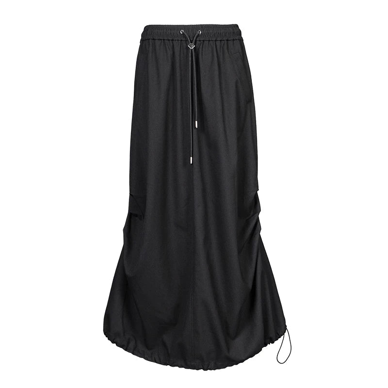 Lapargay loose silhouette drawstring waist cinching personalized utility long skirt L78109101C - Lapargay
