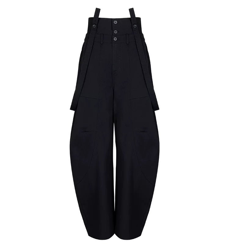 Lapargay Loose Wide Leg Casual Pants High Waist Three-Button Design Double Suspender Decoration L78202608V - Lapargay