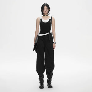 Lapargay Loose Wide Leg Casual Pants High Waist Three-Button Design Double Suspender Decoration L78202608V - Lapargay