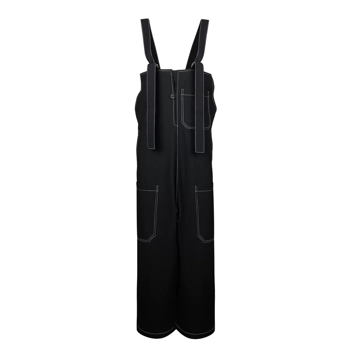Lapargay Loose Wide Leg Overall Dress Adjustable Straps Dropped Crotch Design Contrast Stitching L78202702V - Lapargay
