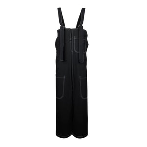Lapargay Loose Wide Leg Overall Dress Adjustable Straps Dropped Crotch Design Contrast Stitching L78202702V - Lapargay