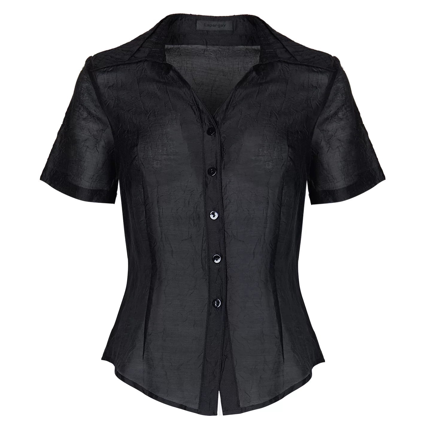 Lapargay Matte Crinkle Short-Sleeve Shirt with Single-Breasted Button Front and Textured Pleats L78201007V - Lapargay