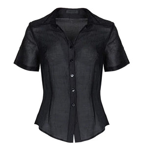 Lapargay Matte Crinkle Short-Sleeve Shirt with Single-Breasted Button Front and Textured Pleats L78201007V - Lapargay